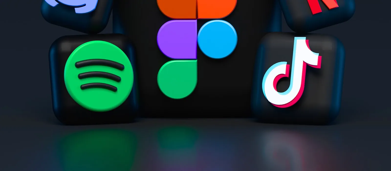 3D TikTok logo alongside other social media app icons